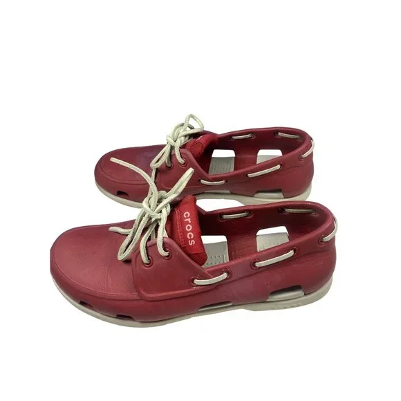 Crocs Top Sider Slip on Boat Shoes Men's 8 Non Marking, Red - Picture 3 of 9